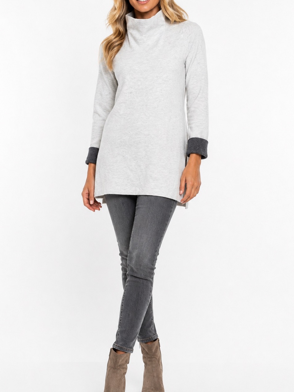 ASPEN Grey Mock Neck Tunic Sweater